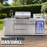 Barbecue à gaz en acier inoxydable pour fêtes de jardin et extérieur, chariot de barbecue à gaz en acier inoxydable 304 avec GPL et commande