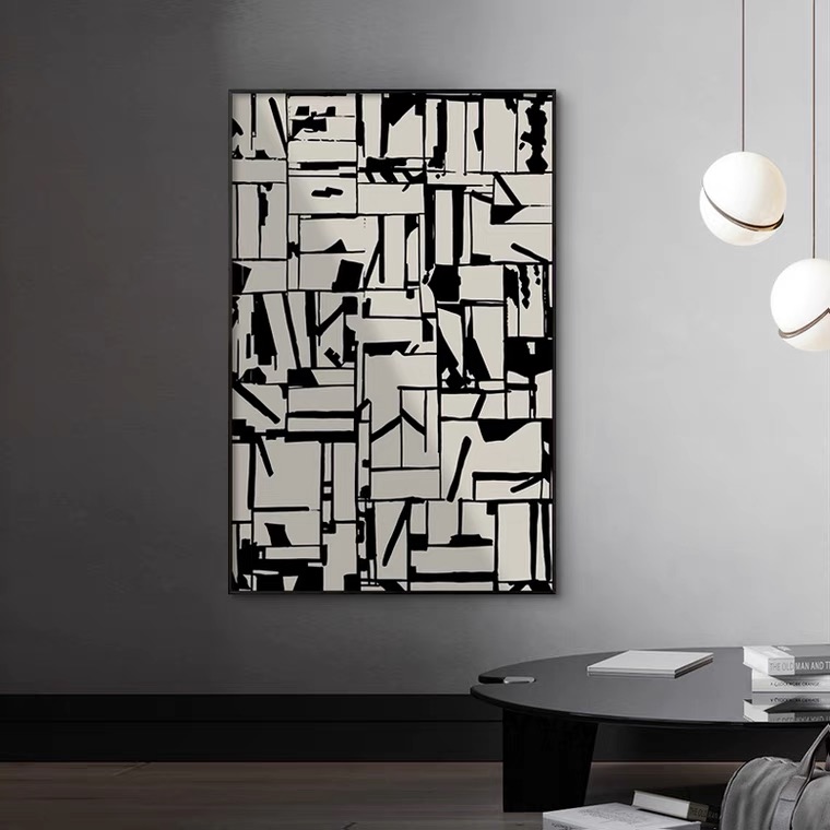 Modern Abstract Simple Black White Geometric Acrylic Living Room Wall Art Decor Paintings Ideas on Canvas