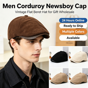Casquette plate vintage en velours côtelé pour homme, style gavroche, souple et respirante, décontractée pour le quotidien, cadeau, vente en gros - Product Image 1