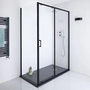 Cabina de ducha de cristal para baño de Hotel, cuarto de ducha cerrado deslizante con ruedas de tubo cuadrado