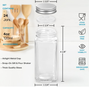 Vente <span class=keywords><strong>en</strong></span> gros de pots à épices carrés vides <span class=keywords><strong>en</strong></span> <span class=keywords><strong>verre</strong></span> transparent de 4oz avec couvercle <span class=keywords><strong>en</strong></span> alun poivrière salière récipient <span class=keywords><strong>en</strong></span> <span class=keywords><strong>verre</strong></span> avec couvercle à vis dans la cuisine - Product Image 2