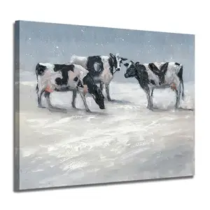 Orijinal sanat sıcak satış Modern yayla inek duvar asılı el-boyalı yağlıboya hayvan boyama tuval OEM/ODM