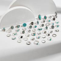 Bagues unisexes bohèmes en alliage électroplaqué avec fleurs et turquoises pour mariage, fête, usage quotidien, vente en gros, en stock