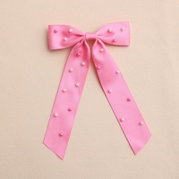 Barrette à cheveux de style français de 5,5 pouces, grande pince à cheveux en satin superposé, nœuds colorés en perles pour femmes et filles, longs nœuds en ruban noir