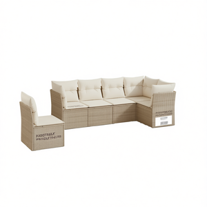 Conjunto de Sofá de Jardín de Ratán Sintético Beige con Cojines de Espuma de Alta Densidad, Muebles de Exterior de Diseño Contemporáneo - Product Image 1