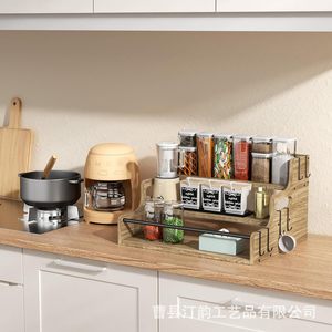 Cross-border multi-purpose 3-tier wooden display rack for <b>kitchen</b> seasonings and coffee beans - Product Image 3