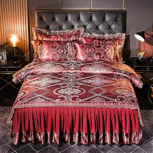 Europese Stijl Kant Jacquard Vierdelige Laken Roze Gewassen Ijs Zijde Beddengoed Sets Rok Set Leverancier - Product Image 4