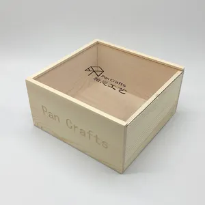ファンシーパインウッドナチュラルカラーカスタムギフトボックス、透明な蓋付き木製包装ボックス