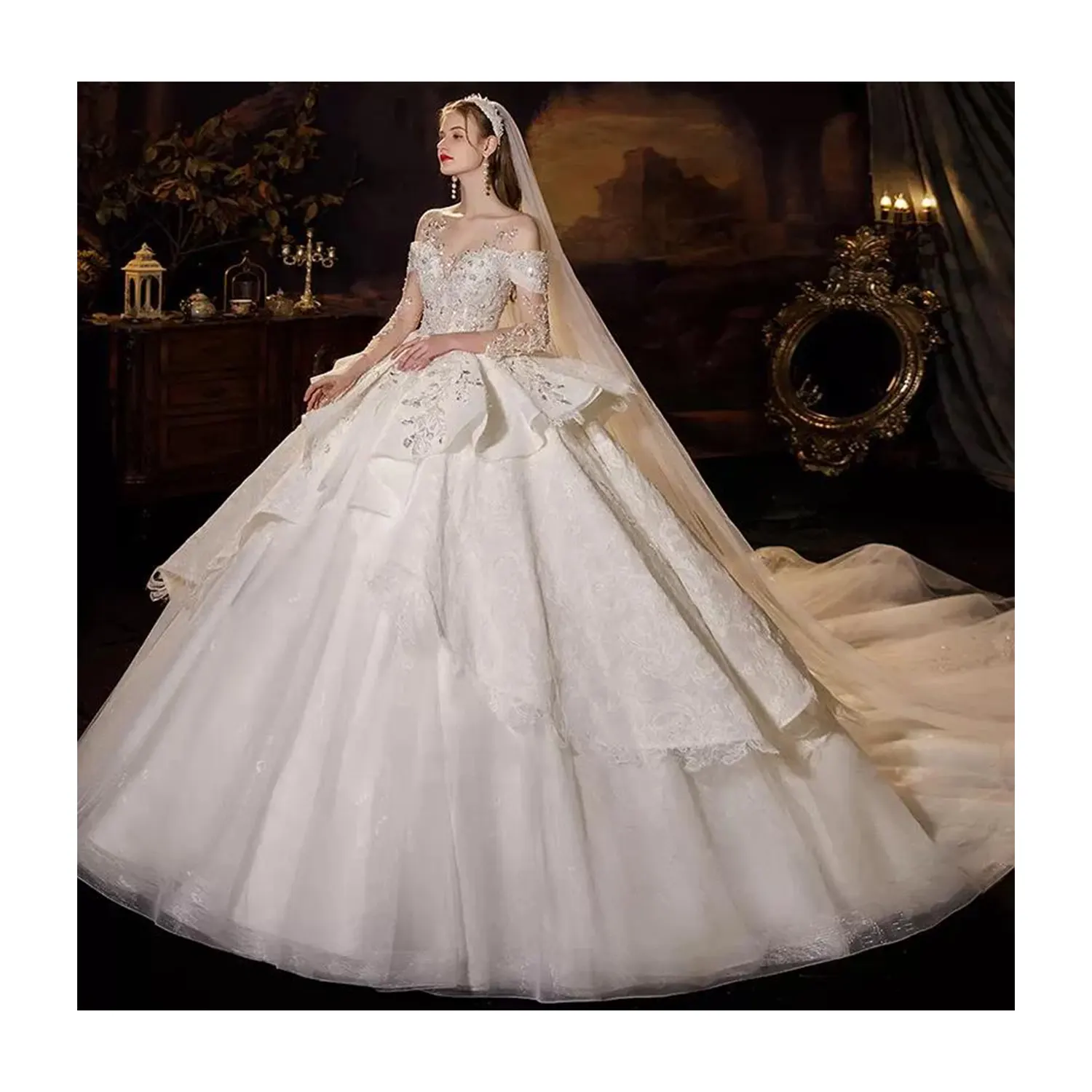 Elegant White Wedding Dresses bridal ball gowns For Women Bridal Gowns Luxury Crystal Wedding Gowns Bridal Wedding Dresses