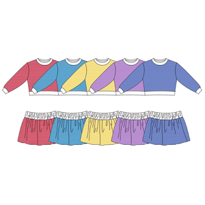Vêtements assortis pour enfants en gros, ensemble de jupes-culottes pour filles, couleur unie, à carreaux - Product Image 2
