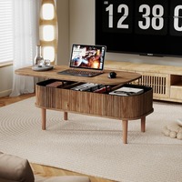 Table basse relevable cannelée avec rangement dissimulé, design moderne du milieu du siècle, en bois, pour salon