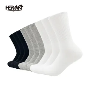 Polyester material solid color skateboard socks for men's school socks white and black business socks