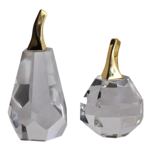 Set di sculture in cristallo a forma di pera e mela con gambo dorato, decorazione moderna per la casa, accessorio per mensole, bagno, ufficio. - Product Image 4