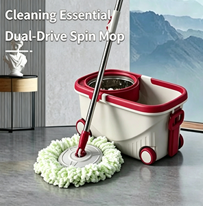 Mopa con Cubeta, Plegable, sin Necesidad de Lavar a <span class=keywords><strong>Mano</strong></span>, con Polea y Barra de Tracción, Almohadilla de Microfibra, Cesta de Plástico - Product Image 1