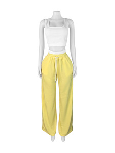802 Summer New Double Waist Ead Design Wide Leg Pants Two Piece Set - Product Image 2