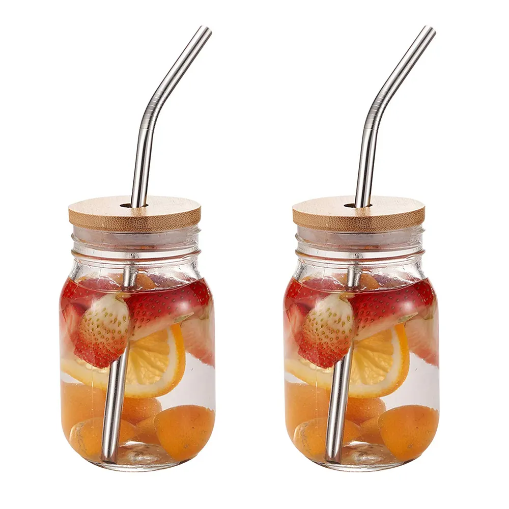 16oz Reusable mason jars with lids and straws wide mouth mason jar with handle with bamboo lid