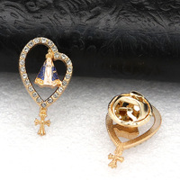 Broche Notre-Dame de la Conception Apparue, plaquée or, avec strass, Miracles Catholiques, en métal