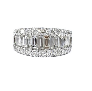 Anillo clásico de compromiso de oro blanco de 18 quilates con diamantes talla princesa y baguette, banda ancha, para mujer, para bodas y fiestas, con engaste de canal, regalo, joyería fina - Product Image 1