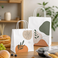 Sac en papier personnalisé avec poignée renforcée, sac en papier kraft blanc, boîte à repas, production sur mesure pour l'emballage alimentaire de détail