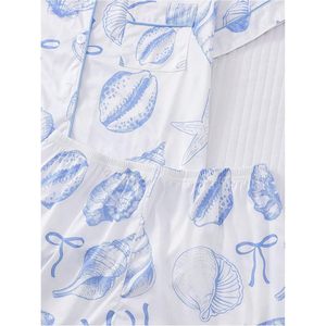 FOXA Women's 2 Piece Shell Print <b>Pajama</b> <b>Set</b> Short Sleeve Button Down Shirt Bow Shorts Sleepwear Loungewear - Product Image 5