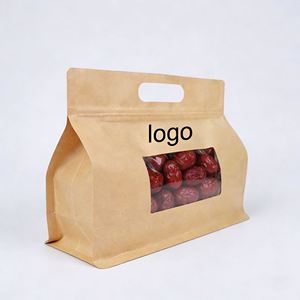 Custom Recycled Brown Kraft Paper Zip <b>Lock</b> Bag With Die Cut <b>Handle</b> & <b>Window</b> Ideal for Food & Snack Packaging - Product Image 2