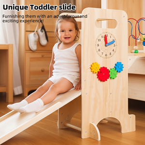 برج تعلم مونتيسوري متعدد الوظائف 6 في 1 للأطفال الصغار مقعد درجة مطبخ برج تعليمي من خشب الصنوبر الطبيعي للأطفال - Product Image 2