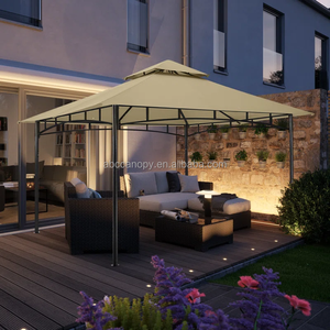 Toit gazebo double couche de luxe avec garniture décorative Toit en tissu naturel et bois traité sous pression - Product Image 3