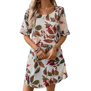 High quality clothing manufacturer customizes cotton and linen printed loose short sleeved dresses in Chinese factory