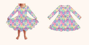 女孩情人节连衣裙学步儿童心长袖连衣裙褶边休闲太阳裙假日旋转服装制造商中国 - Product Image 6