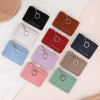Harga pabrik minimalis dompet PU ramping kartu kredit portabel pendek dan dompet koin uang tunai pemegang dengan penutup ritsleting