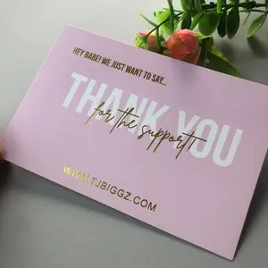 Folha personalizada do ouro impressão negócio saudação obrigado papel cartão cartão postal para fazer compras com logotipo