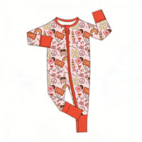 Baju Terusan Bayi Balita Desain Serat Bambu Unisex untuk Musim Semi Gugur Motif Semanggi Bodysuit Lengan Panjang Resleting Depan