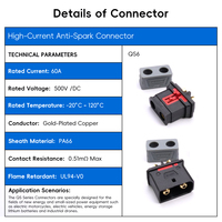 Konektor Arus Tinggi Anti-Spark QS6-M 60A 500V DC, Steker Baterai dengan Pengunci Anti-jatuh untuk Peralatan Tenaga Baterai Lithium