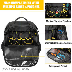 Zaino portautensili con fondo resistente e tasca per attrezzi, borsa portautensili robusta con tasche multiple e scomparto per <span class=keywords><strong>laptop</strong></span>, nero - Product Image 4
