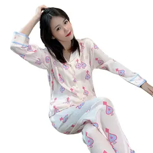 Новый женский Пижамный костюм с длинными рукавами, модная Свободная Домашняя одежда с принтом сердца в елочку