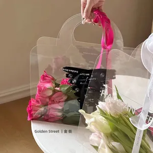 2024 New Pet Environmental High Permeability Simple Flower Bouquet Portable Packaging Box Gift Flower Transparent Bag