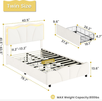 Cadre de lit double moderne avec tête de lit capitonnée beige, rangement hydraulique et éclairage LED, taille Queen