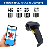Lecteur de code QR sans fil LONVILL, portable, 2D, 32 bits, scanner de code-barres USB avec support