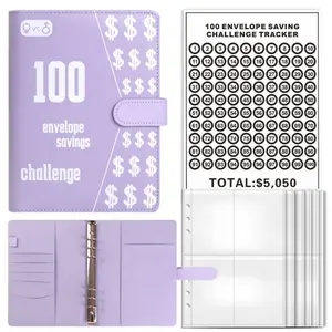 개인화 된 독특한 보라색 100 봉투 저축 바인더 예산 플래너 및 저축 도전 책
