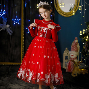 Nuevo Vestido de Fiesta de Manga Larga con Lentejuelas de Terciopelo para Niñas, Estilo Navideño - Product Image 2