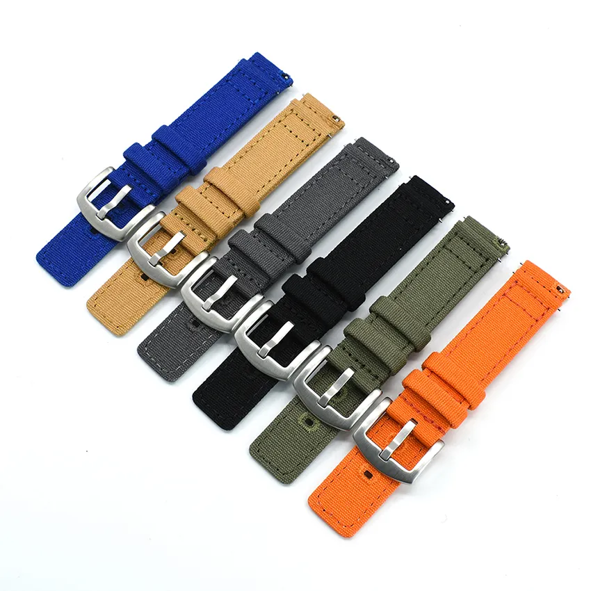 18mm 20mm 22mm Canvas Nylon Strap Replacement Band for Samsung Galaxy Watch3 45mm Active2 Amazfit GTR Huawei GT 2 Army Green
