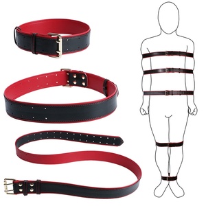 Nuevo Cinturón de Cuero Rojo y Negro, Juego de 5 Piezas de Restricción BDSM DV9010, Equipo de Bondage Ajustable para Adultos - Product Image 1