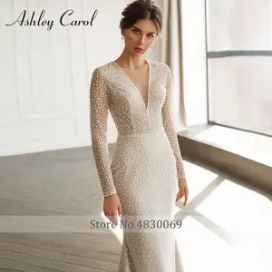 Ashley Carol sirena Vestido De novia 2022 tren desmontable 2 en 1 nupcial manga larga cuello en V espalda descubierta <span class=keywords><strong>vestidos</strong></span> De novia Vestido De novia - Product Image 3