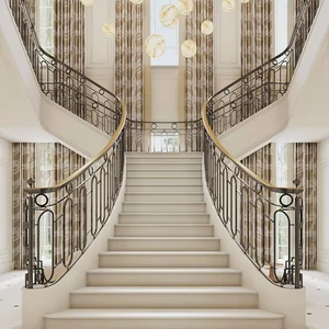 Foshan moderne intérieur Double hélice ronde <span class=keywords><strong>escalier</strong></span> en colimaçon économique avec garde-corps en verre pour appartement décoratif métal fer acier - Product Image 2