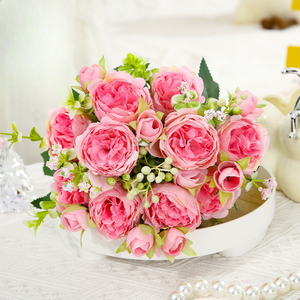 Bouquet di Peonie e Rose in Rayon, Bianco e <span class=keywords><strong>Rosa</strong></span>, per Decorazioni Nuziali, Vendita all'Ingrosso - Product Image 4