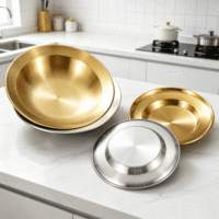 FLEY Großhandel Vintage 304 Edelstahl Strohhut-Teller, Anpassbare Metall-Tischware für Westliche Pasta-Restaurants