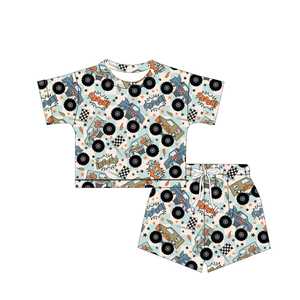 Vêtements pour garçons, vêtements pour enfants, ensemble sportif en fibre de bambou avec logo personnalisé, 2-13 ans, t-shirt et short décontractés d'été, doux et respirant - Product Image 1