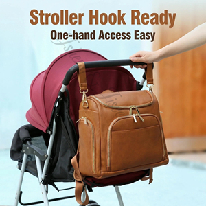 Mochila de Pañales de Material PU de Lujo <span class=keywords><strong>con</strong></span> Clips para Cochecito y USB |   Bolsa Convertible de Gran Capacidad para Viajes y Uso Diario, Montable <span class=keywords><strong>en</strong></span> Cochecito - Product Image 1