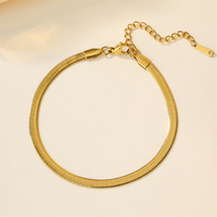 Chaîne de cheville fine et polie, non allergique, en acier inoxydable 316, plaqué or 18 carats, chaîne serpent pour dames