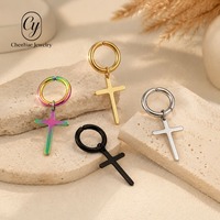 Boucles d'oreilles minimalistes unisexe en acier inoxydable avec pendentif croix, multicolores, accessoires d'oreille personnalisés, vente en gros